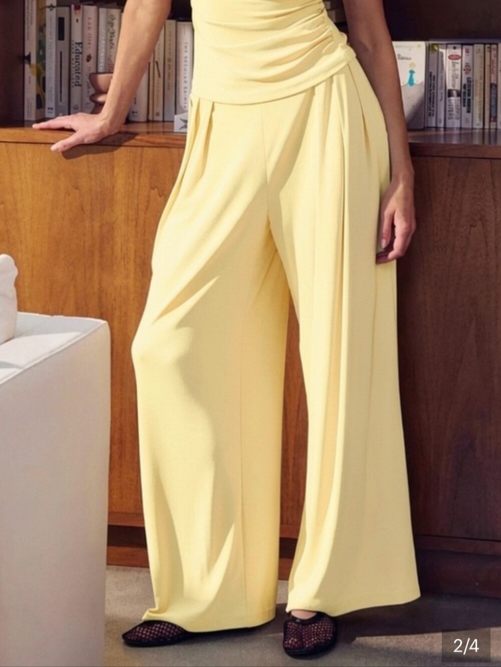 NWT OGL Sandwashed Mid Rise Pleated Wide Leg Palazzo Pant S Butter Yellow Boho
